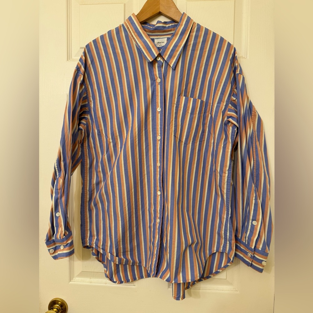 Wilfred Blue and Orange Striped Button Down Shirt